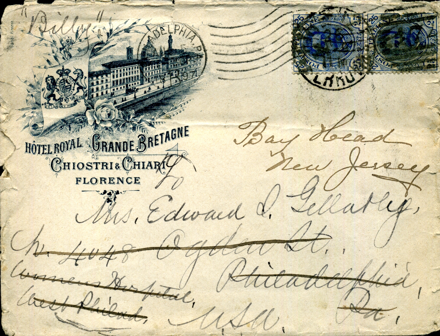 1897: Florenz über Philadelphia nach Bayhead - Späte und frühe Verwendungen von Stempelmaschinen